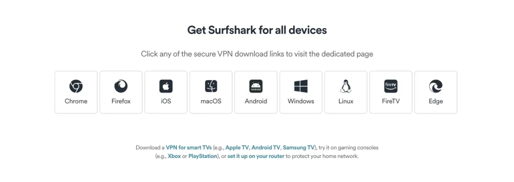 aplikacja Surfshark na różne platformy